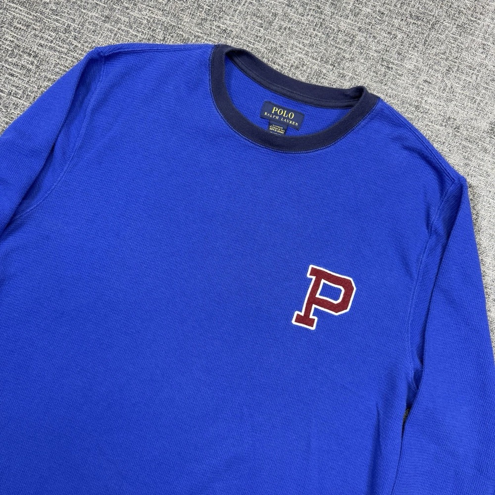 Polo Ralph Lauren Thermal Shirt Mens XL Blue Big P Sleepwear Pajama Waffle‎ Knit